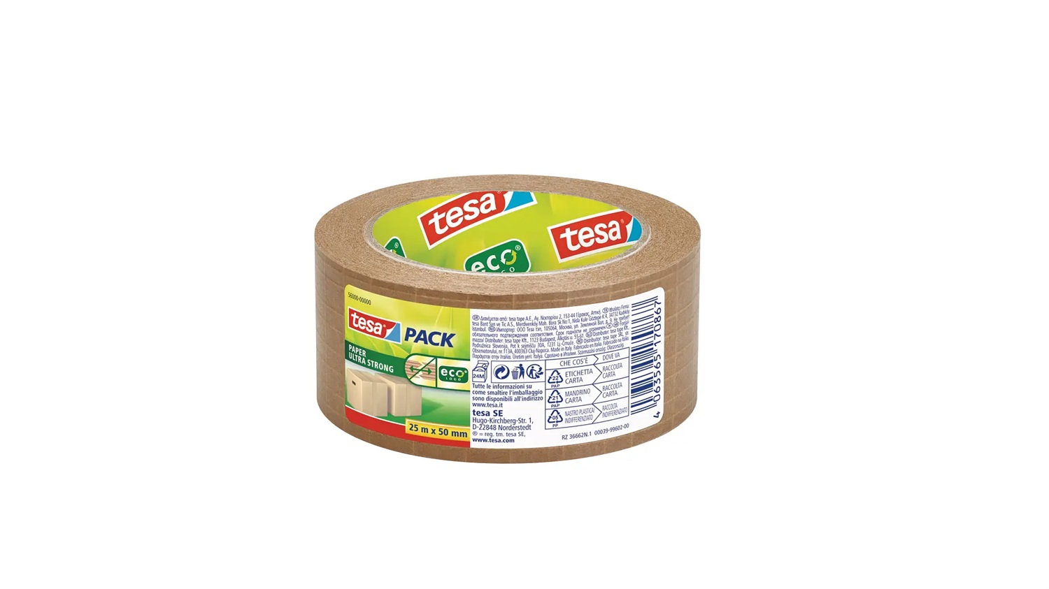 TESA Nastro adesivo Tesapack PAPER ULTRA STRONG ecoLogo - 25 m x 5 cm - Avana - Carta Riciclabile con Fibra di Vetro