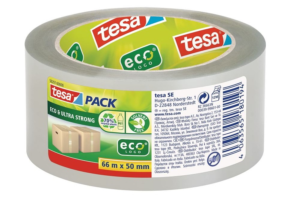 Tesa Nastro Adesivo Tesapack® Eco & Ultra Strong - 50 mm x 66 m - Trasparente - PET Riciclato