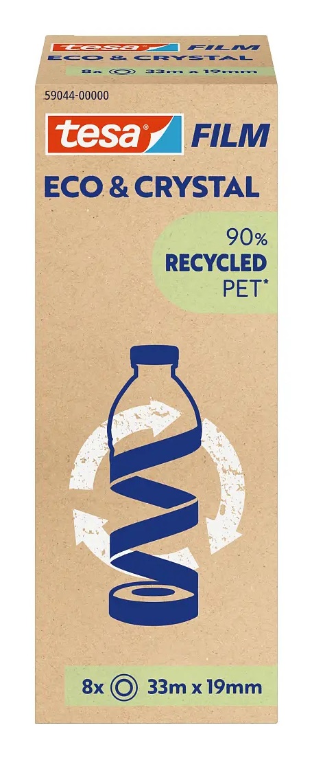 TESA Nastro Adesivo Eco & Crystal - 19 mm x 33 m - Trasparente - Torre 8 Pezzi