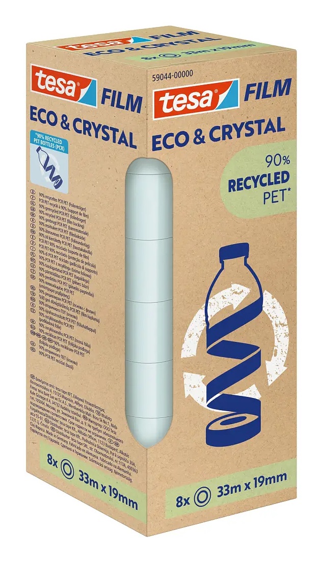 TESA Nastro Adesivo Eco & Crystal - 19 mm x 33 m - Trasparente - Torre 8 Pezzi