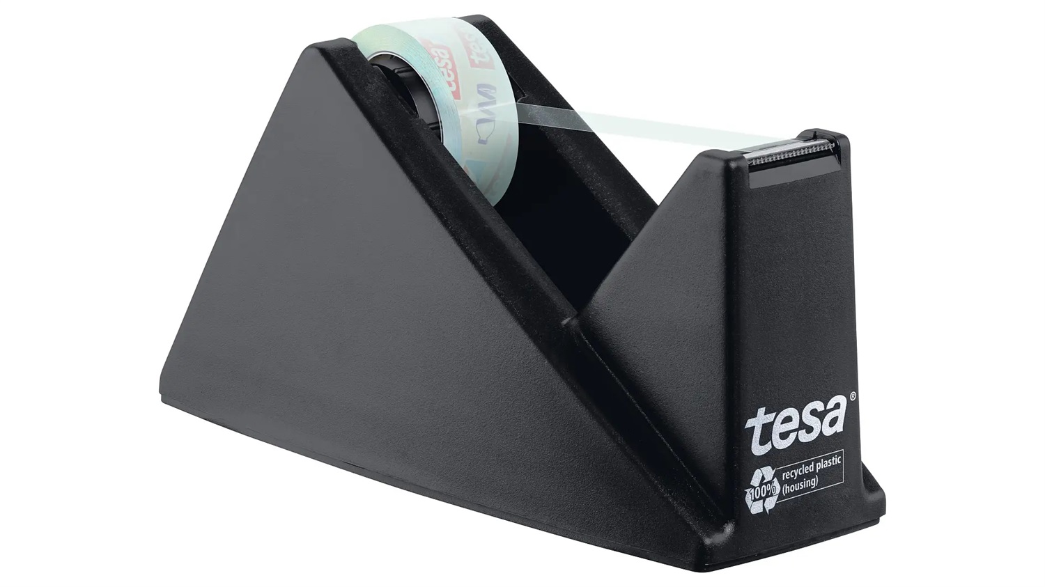 Tesa Dispenser da Tavolo Eco & Crystal con Nastro Trasparente 19 mm x 10 m - Nero - Realizzato in Plastica Riciclata