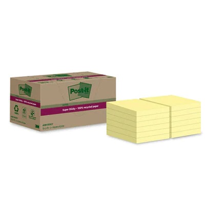 Post-it Super Sticky Green - Foglietti Autoadesivi Giallo Canary, 70 Fogli per Blocchetto, 47.6 mm x 47.6 mm, Confezione da 12 Blocchetti in Carta Riciclata
