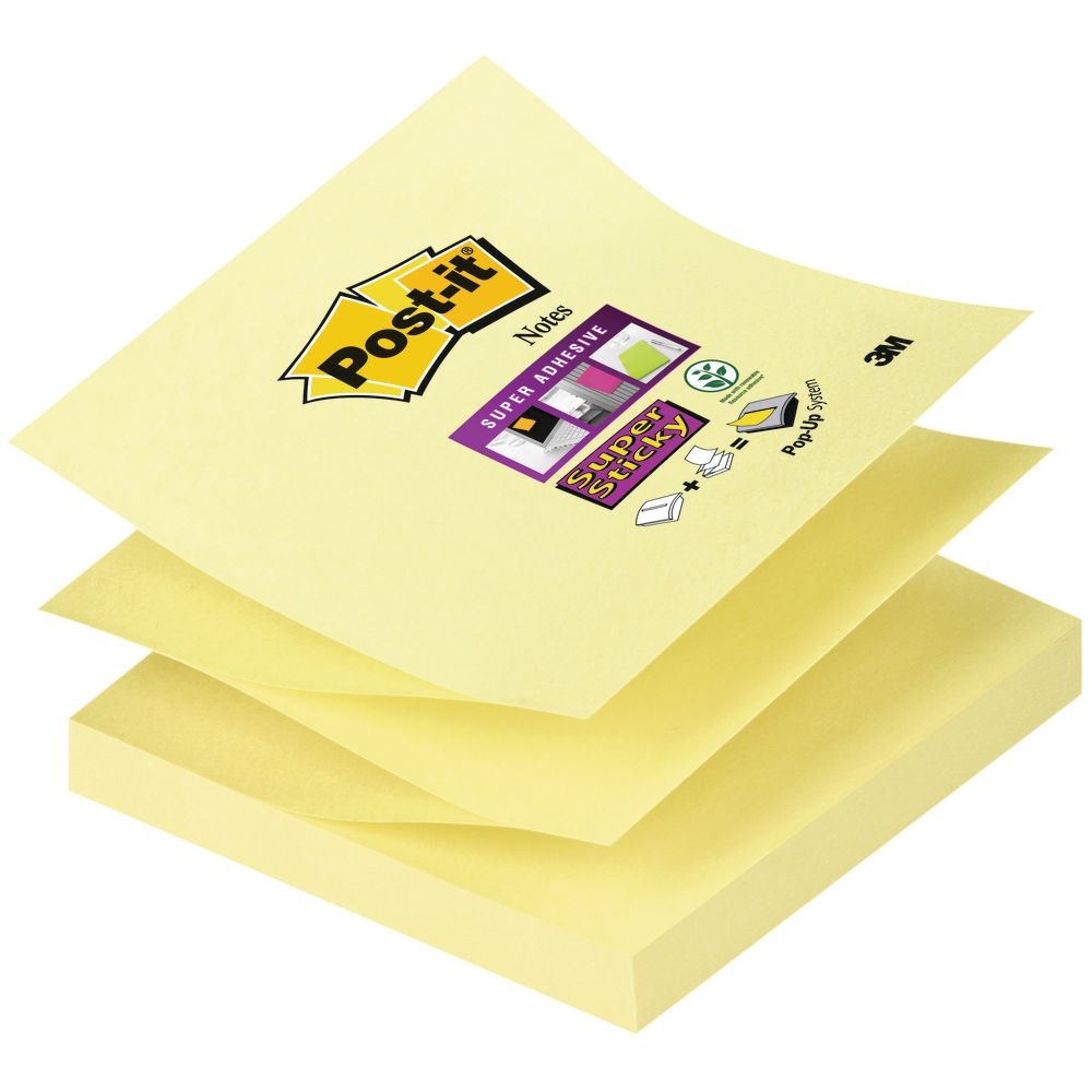 Post-it Z-Notes Super Sticky Giallo Canary 76x76 mm - Confezione da 12 blocchetti, 90 fogli per blocco