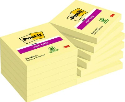 Post-it® Super Sticky Foglietti Riposizionabili Giallo Canary 76x76 mm - 90 Fogli - Confezione da 12 Blocchetti