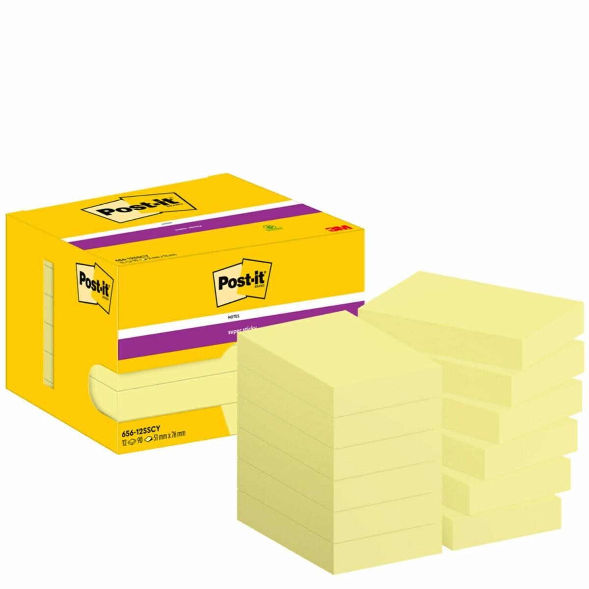 Post-it Super Sticky Foglietti Giallo Canary 47,6x73 mm - Confezione da 12 blocchetti da 90 fogli
