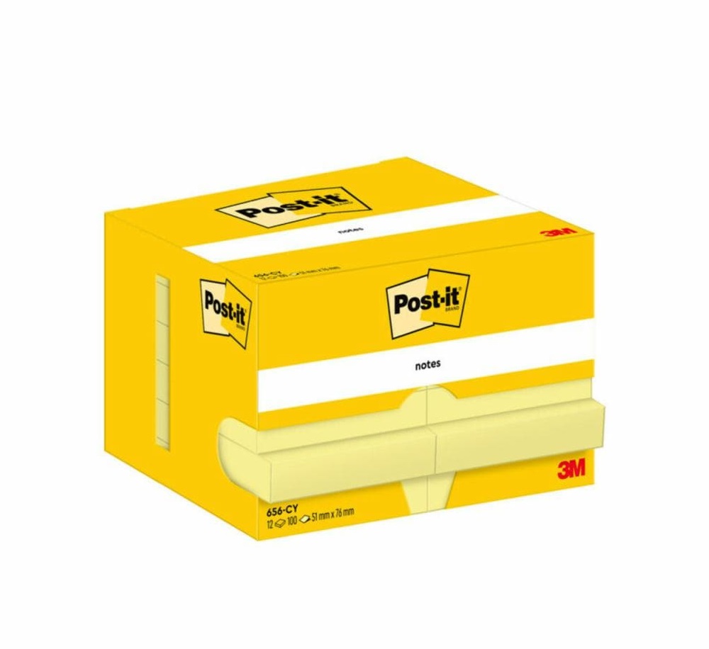 Post-it Foglietti Adesivi Riposizionabili Giallo Canary - Confezione da 12 blocchetti, 100 Fogli per blocco, Dimensioni 51 mm x 76 mm