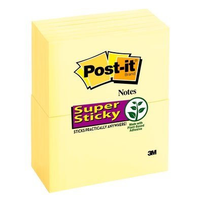 Post-it® Super Sticky Notes, Giallo Canary, 76 mm x 127 mm, Confezione da 12 blocchetti, 90 fogli per blocchetto