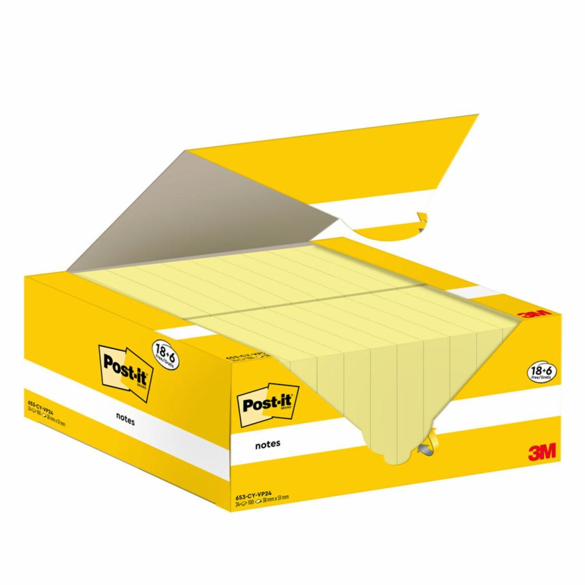 Post-It 653-CY-VP24 - Foglietti Adesivi Giallo Canary - 38 x 51 mm - 100 Fogli - Conf. 24 Blocchi - Value Pack 18 6