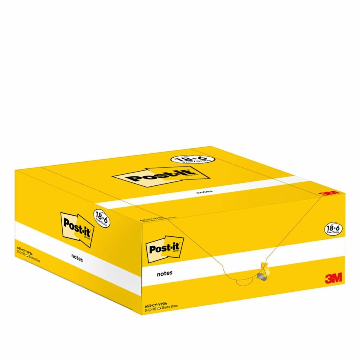 Post-It 653-CY-VP24 - Foglietti Adesivi Giallo Canary - 38 x 51 mm - 100 Fogli - Conf. 24 Blocchi - Value Pack 18 6