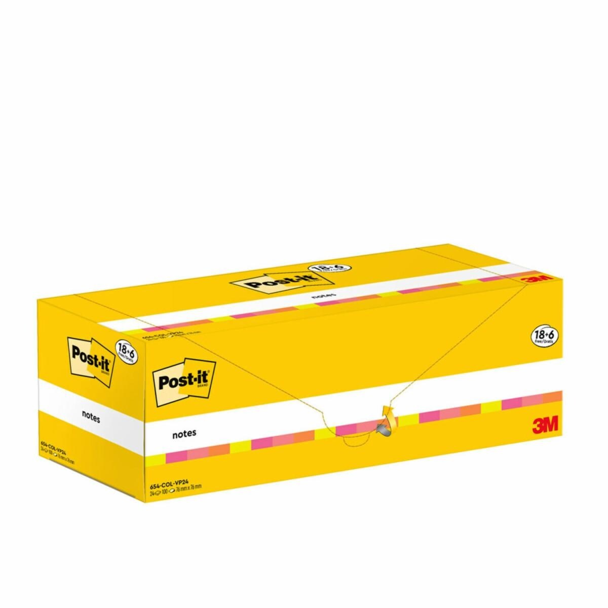 Post-it Foglietti Adesivi - Confezione da 18 blocchetti 6 GRATIS, 100 Fogli per blocco, 76 mm x 76 mm, Colori Assortiti