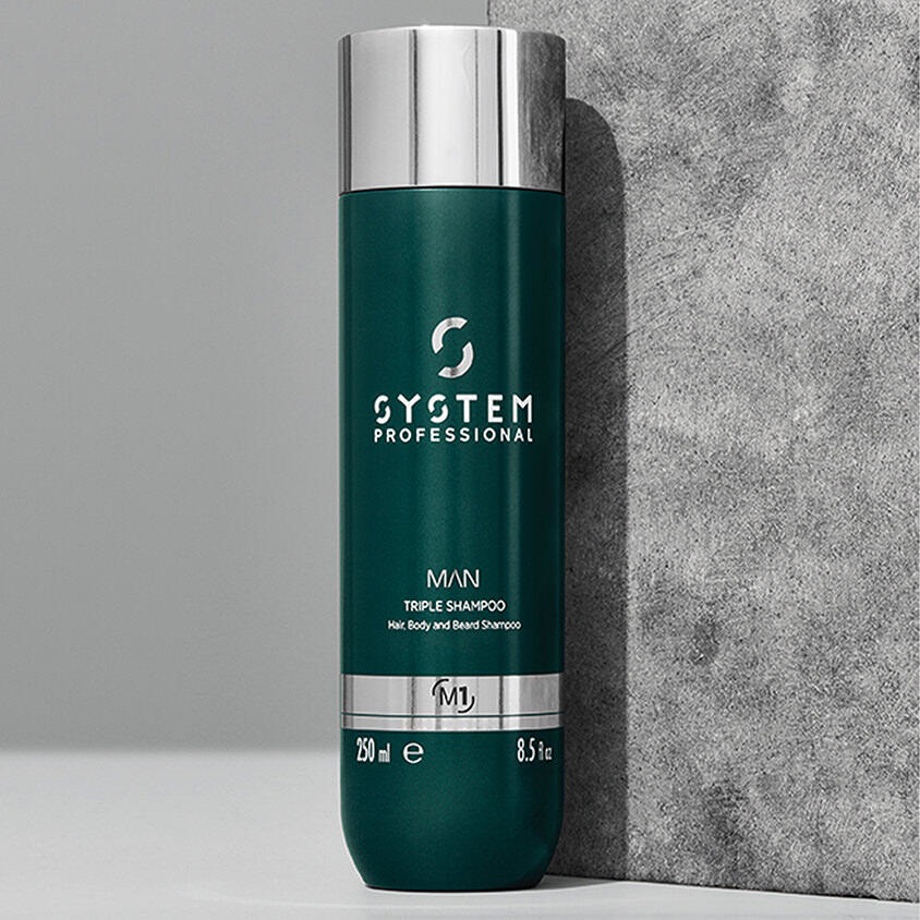 System Professional Man Triple Shampoo 250 ml - Shampoo Multiuso per Capelli, Corpo e Barba con Creatina