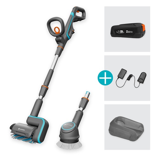 Gardena AquaBrush Universal 04/18V P4A - Pulitore a Batteria Ricaricabile per Pulizia a Umido di Terrazze, Spazzola Multifunzionale, 18V 2,5Ah
