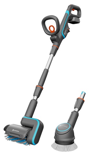 Gardena AquaBrush Universal 04/18V P4A - Dispositivo di pulizia elettrico a batteria con spazzola disco e rullo, larghezza 19 cm