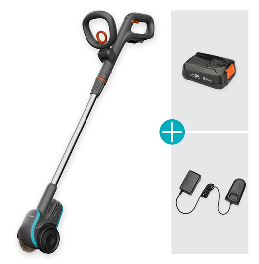 Gardena EasyWeed 1800/18V P4A - Spazzatrice elettrica per erba infestante a batteria ricaricabile con spazzola in filo d'acciaio, 18V 2Ah