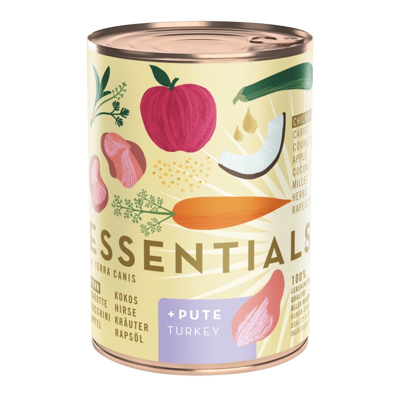 Terra Canis Essential 8 Cibo Umido per Cani - Pollo e Tacchino, 385 gr, Alta Qualità e Dieta Equilibrata