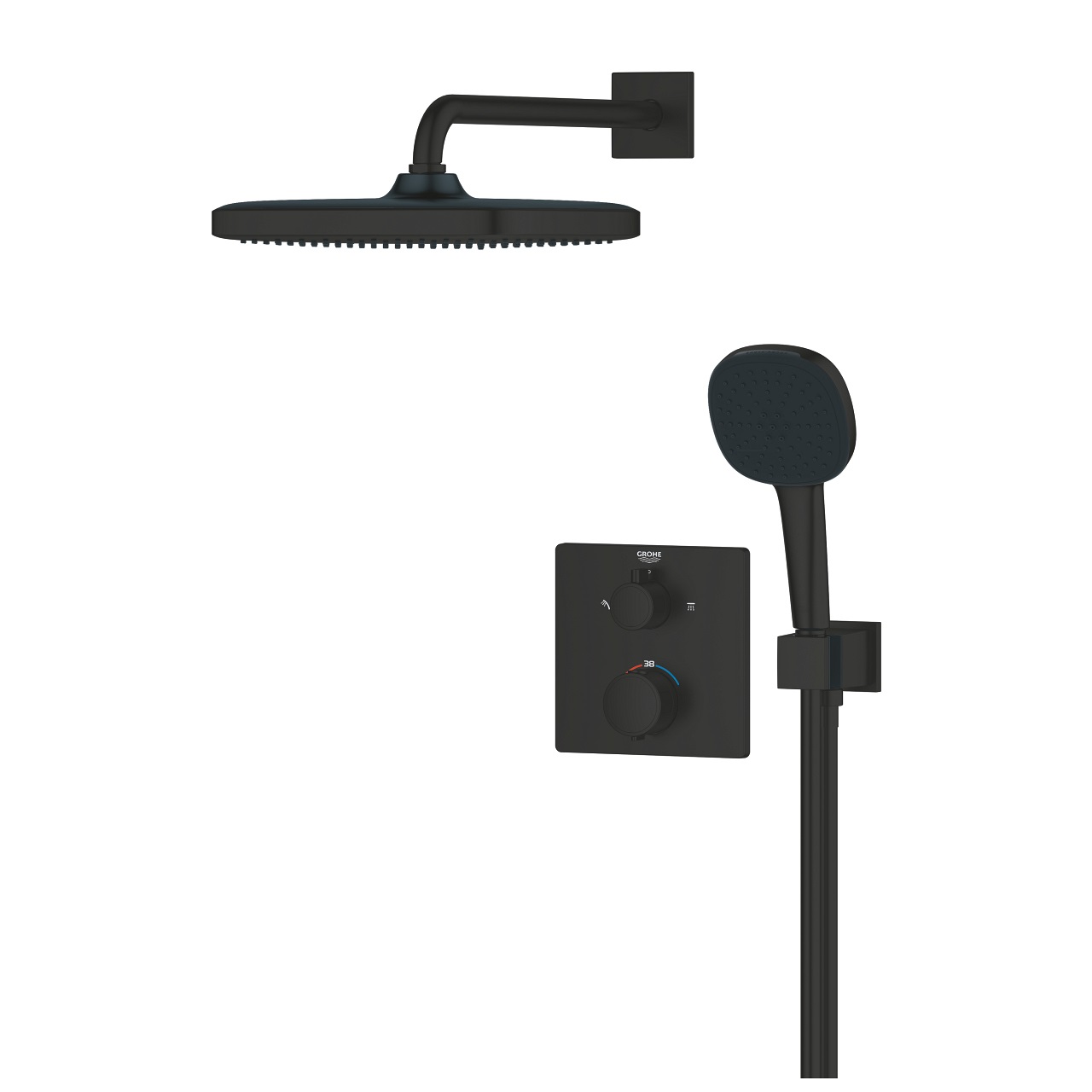 GROHE Precision Sistema Doccia da Incasso Termostatico Vitalio Comfort 250, Nero Opaco, Soffione 25 cm e Doccetta a 2 Getti