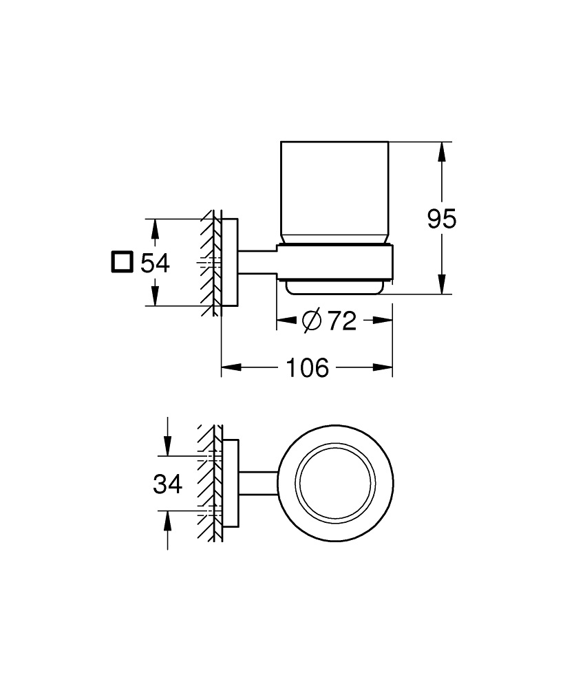 GROHE Start Cube Bicchiere in Cristallo con Supporto - Fissaggio Nascosto, Nero Opaco, Facile Installazione con QuickGlue
