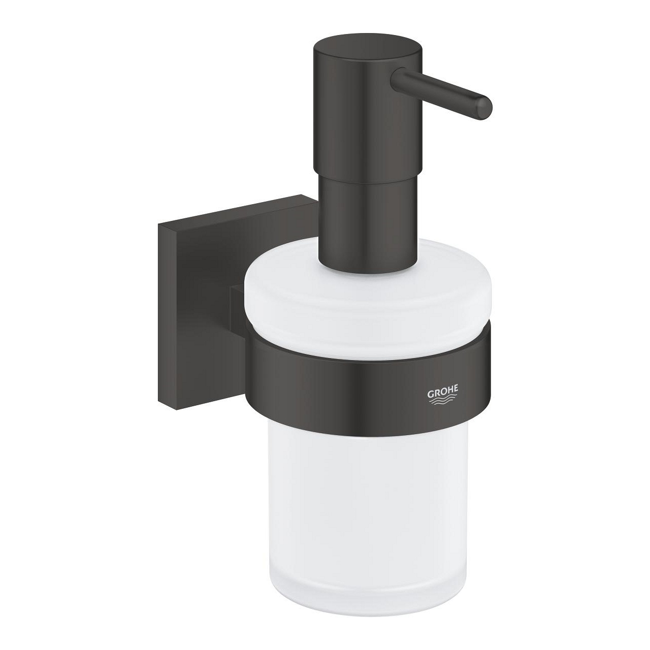 GROHE Start Cube Dispenser di Sapone Nero Opaco 160 ml con Supporto in Vetro e Metallo - Installazione Facile con QuickGlue