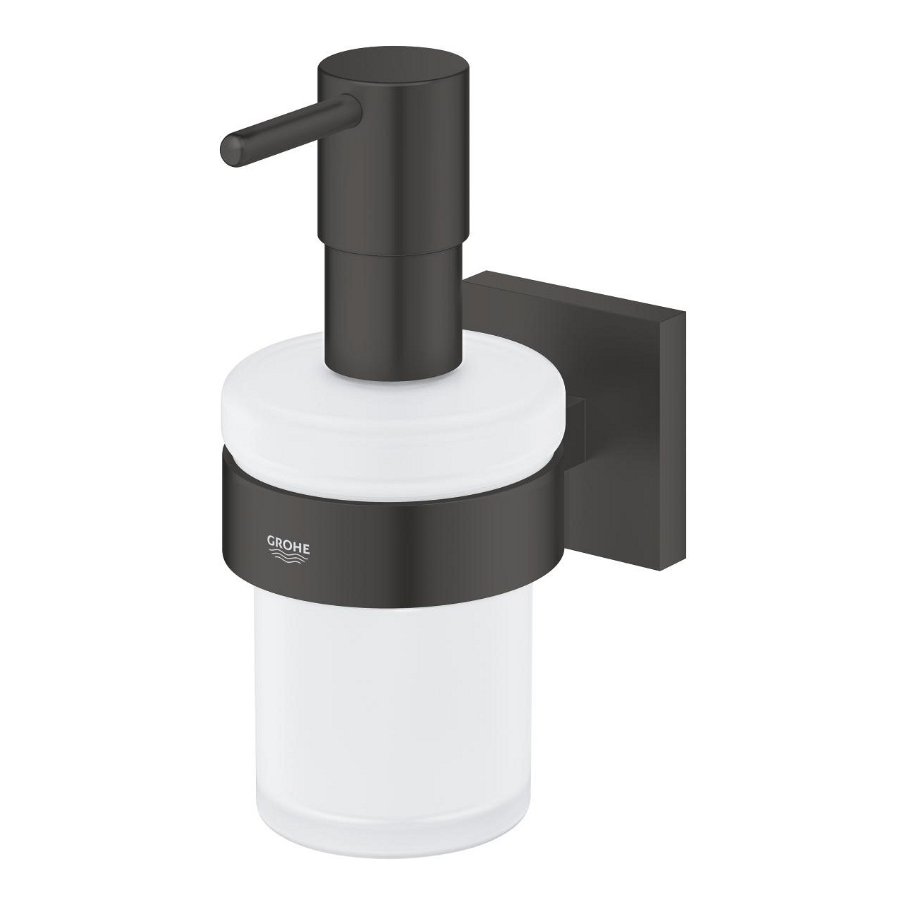 GROHE Start Cube Dispenser di Sapone Nero Opaco 160 ml con Supporto in Vetro e Metallo - Installazione Facile con QuickGlue