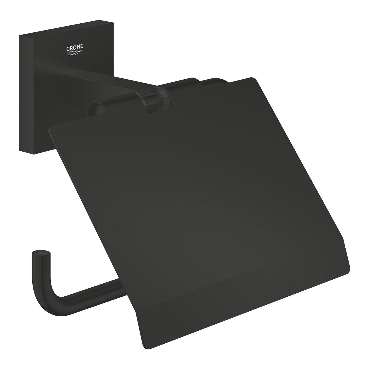 GROHE Portarotolo Carta Igienica Start Cube QuickFix con Coperchio, Metallo, Montaggio a Parete, Fissaggio Nascosto, 111 mm, Nero Opaco