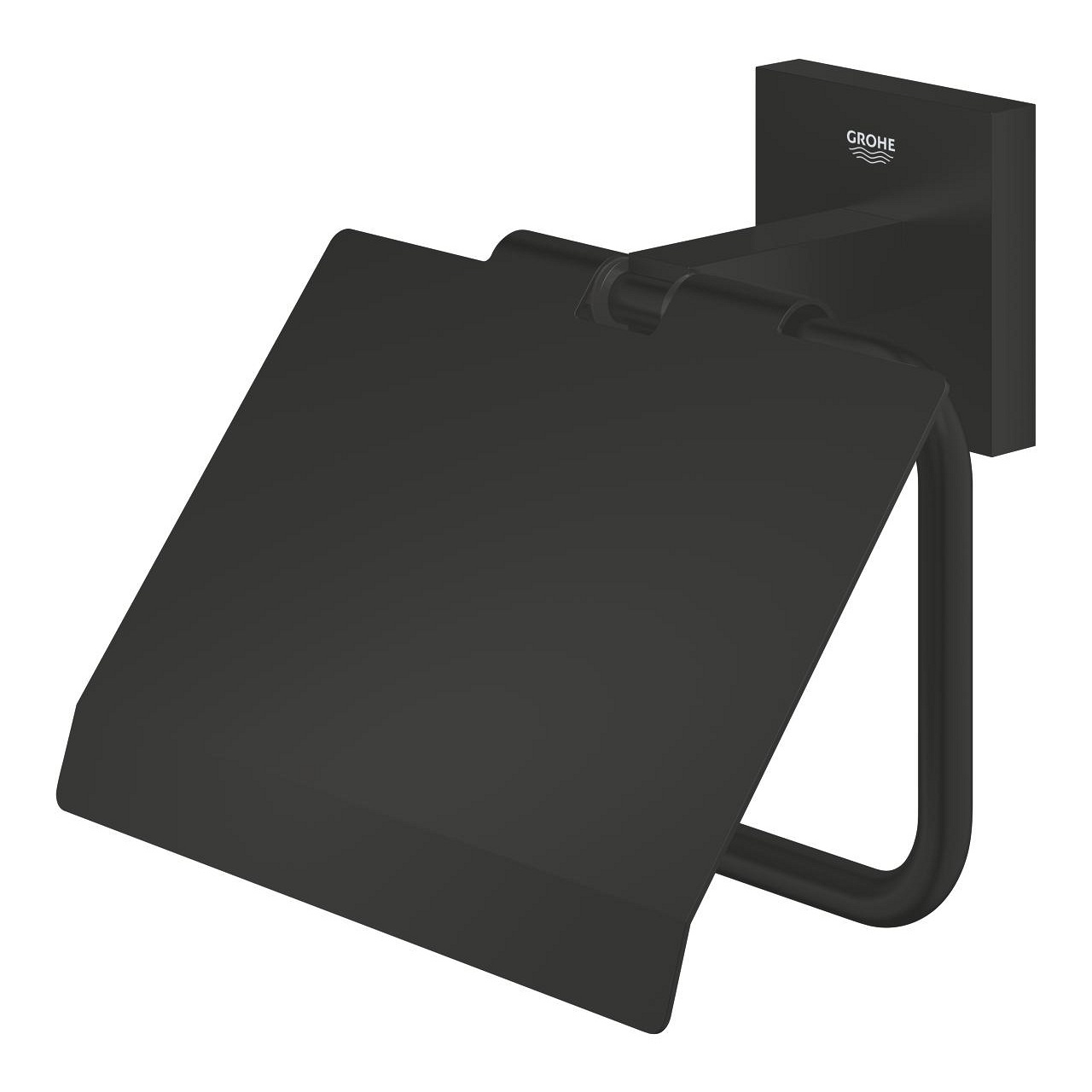 GROHE Portarotolo Carta Igienica Start Cube QuickFix con Coperchio, Metallo, Montaggio a Parete, Fissaggio Nascosto, 111 mm, Nero Opaco
