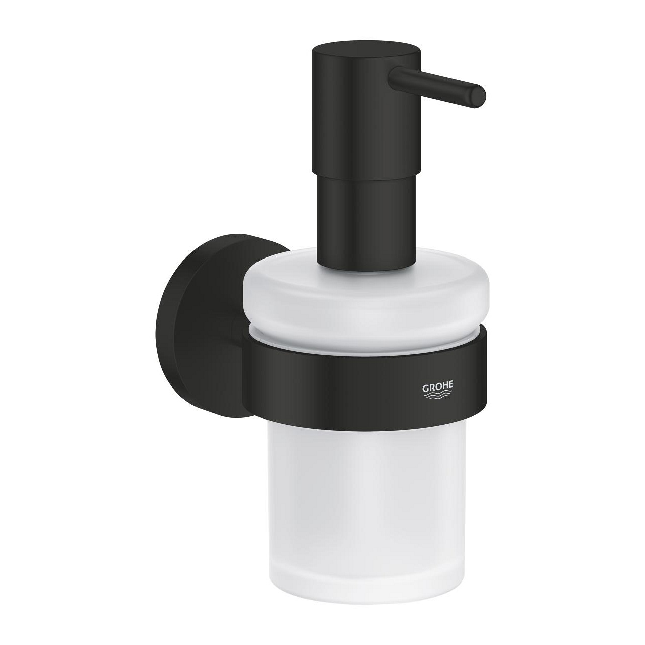 GROHE Start QuickFix Dispenser di Sapone Nero Opaco in Metallo e Vetro, Capacità 160 ml, Fissaggio a Parete Facile con QuickGlue