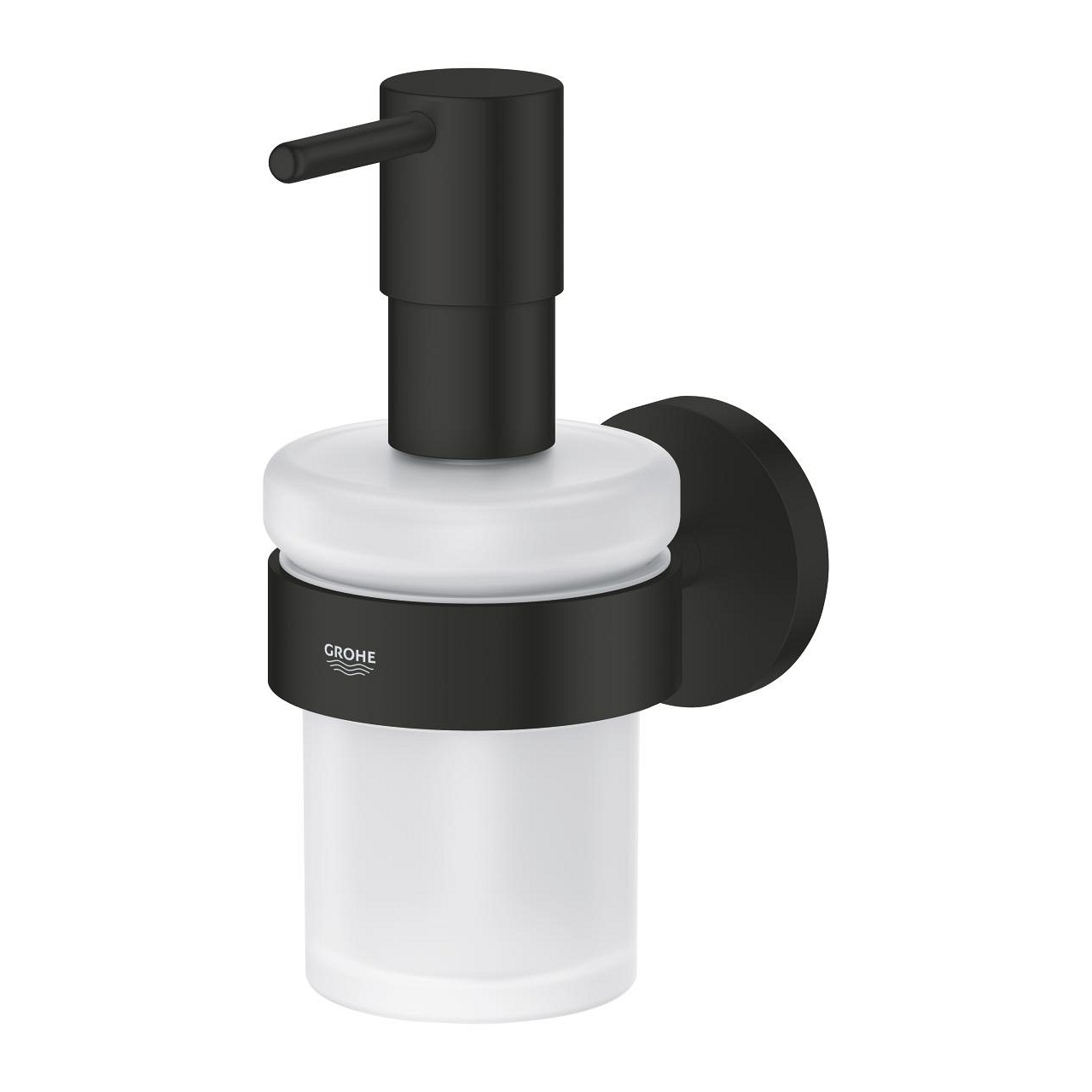 GROHE Start QuickFix Dispenser di Sapone Nero Opaco in Metallo e Vetro, Capacità 160 ml, Fissaggio a Parete Facile con QuickGlue