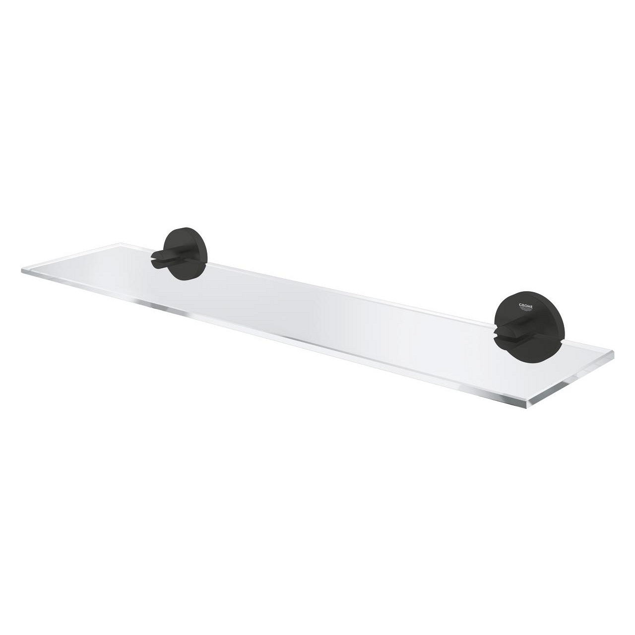 GROHE Start Mensola a Muro in Vetro e Metallo 530 mm con Supporti Neri Opachi, Fissaggio Nascosto, Carico Massimo 5 kg