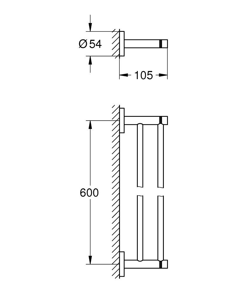 GROHE Start Porta Asciugamani Doppio in Metallo, Fissaggio Nascosto, 654 mm, Nero Opaco