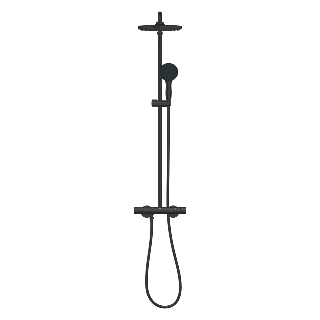GROHE Vitalio Start 250 - Sistema doccia con miscelatore termostatico, soffione tondo da 25 cm, doccetta tonda da 11 cm, flessibile da 1,75 m, risparmio idrico, nero opaco
