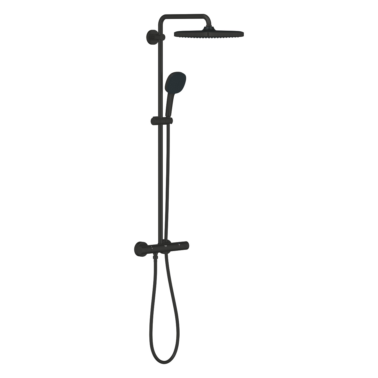 GROHE Vitalio Comfort 250 Colonna Doccia Termostatica Nero Opaco con Testa Quadrata 25 cm e Doccetta Quadrata 11 cm