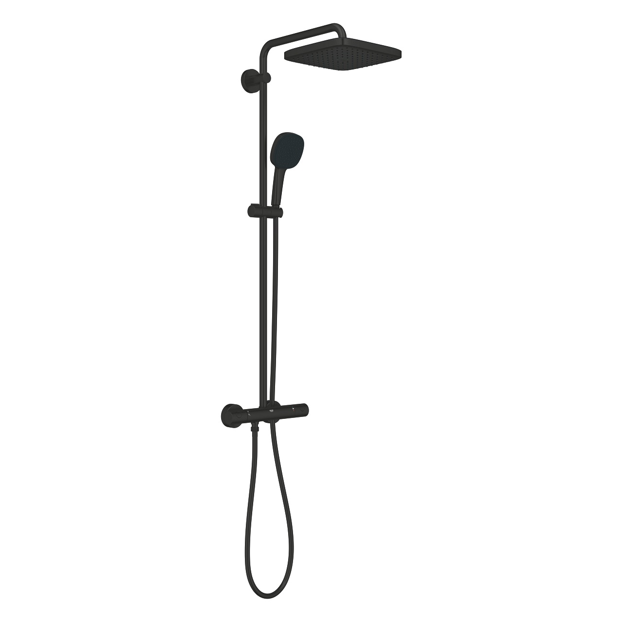 GROHE Vitalio Comfort 250 Colonna Doccia Termostatica Nero Opaco con Testa Quadrata 25 cm e Doccetta Quadrata 11 cm