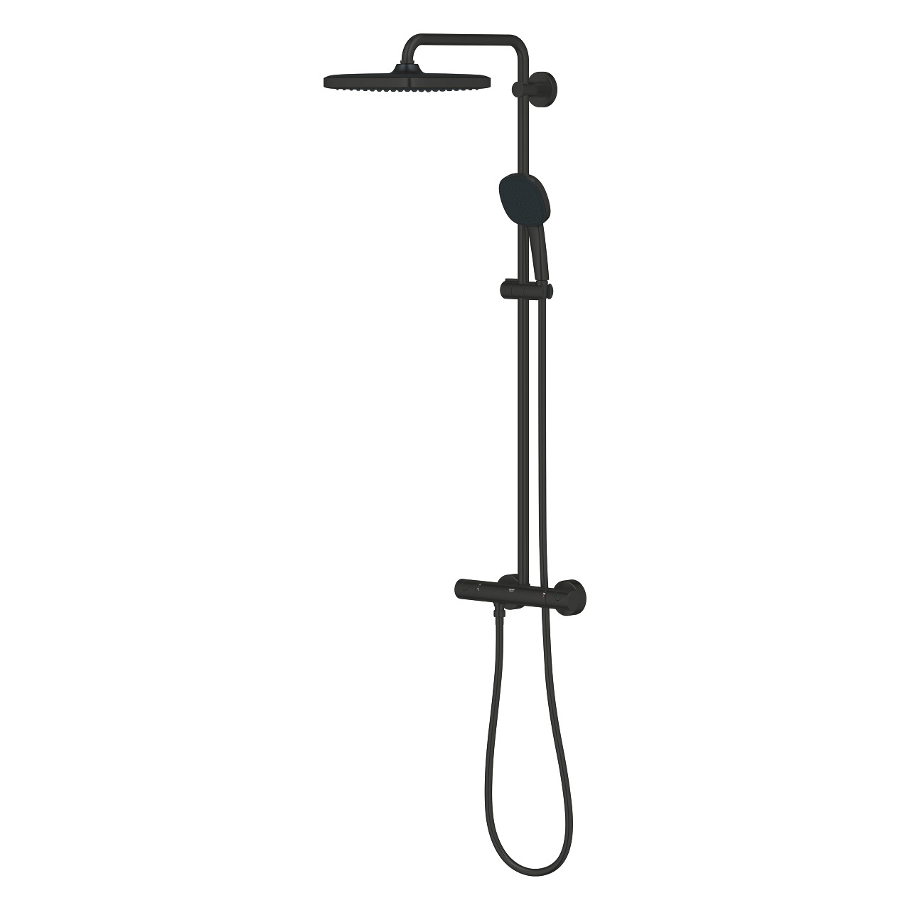 GROHE Vitalio Comfort 250 Colonna Doccia Termostatica Nero Opaco con Testa Quadrata 25 cm e Doccetta Quadrata 11 cm