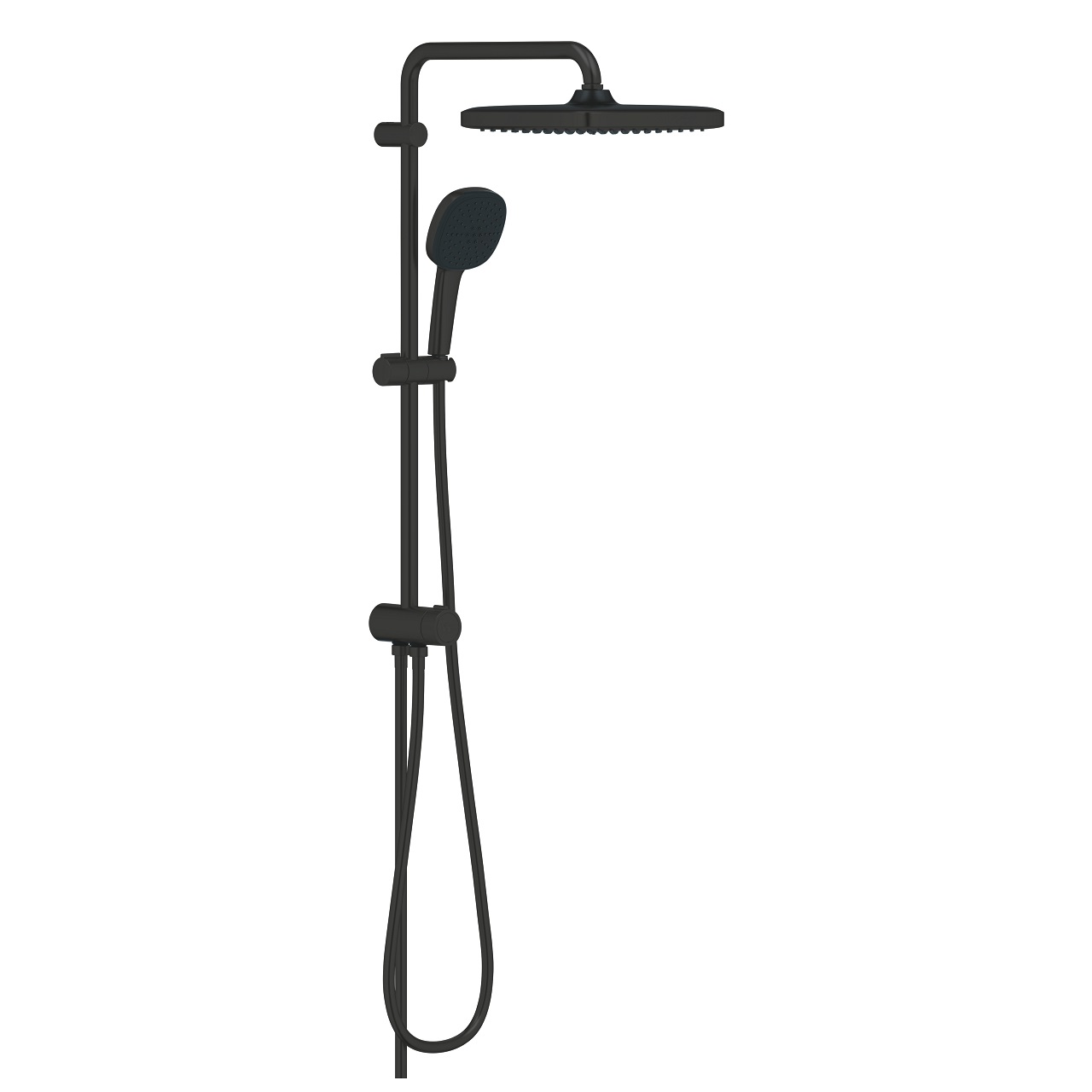 GROHE Vitalio Comfort 250 Flex - Sistema doccia con deviatore, soffione quadrato 25 cm, doccetta 11 cm, finitura nero opaco, risparmio idrico