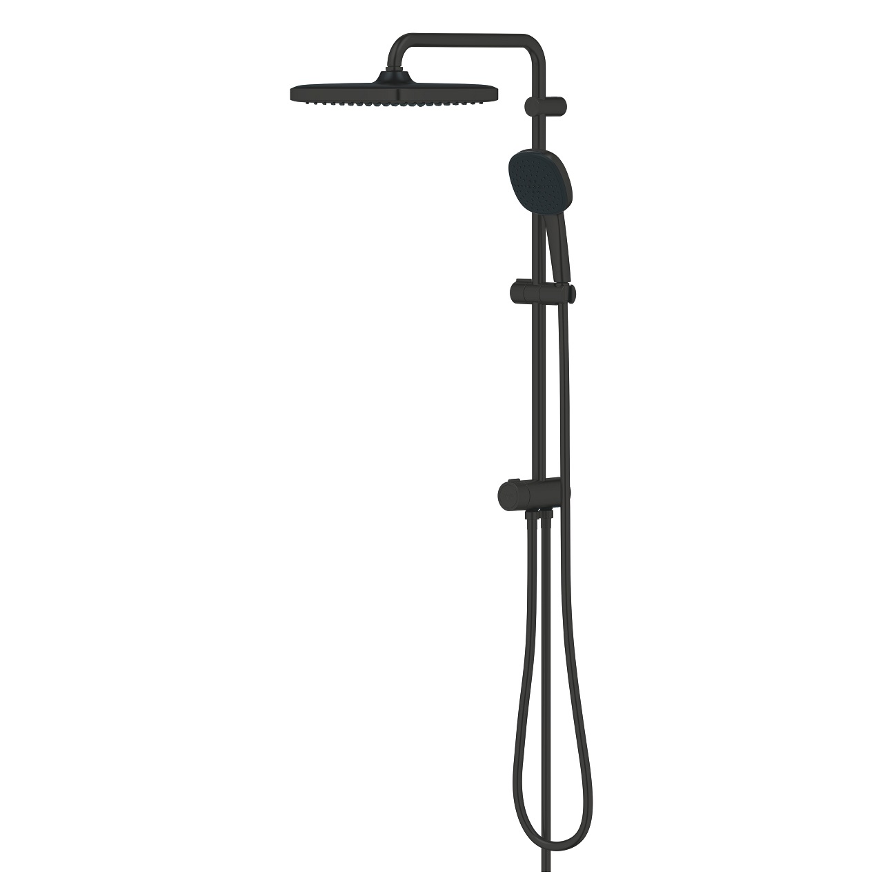 GROHE Vitalio Comfort 250 Flex - Sistema doccia con deviatore, soffione quadrato 25 cm, doccetta 11 cm, finitura nero opaco, risparmio idrico