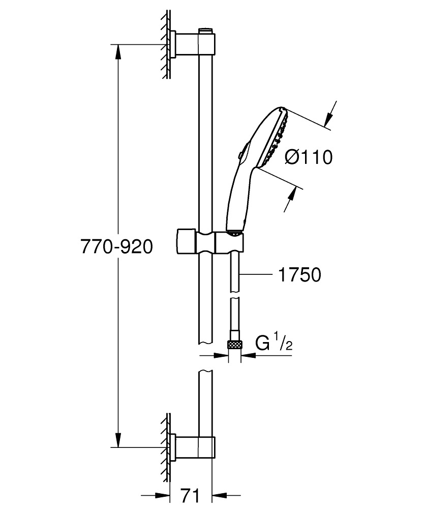 GROHE Vitalio Start 110 Set Doccia Nero Opaco con Asta da 90 cm, Tubo Flessibile da 175 cm e 2 Tipi di Getto