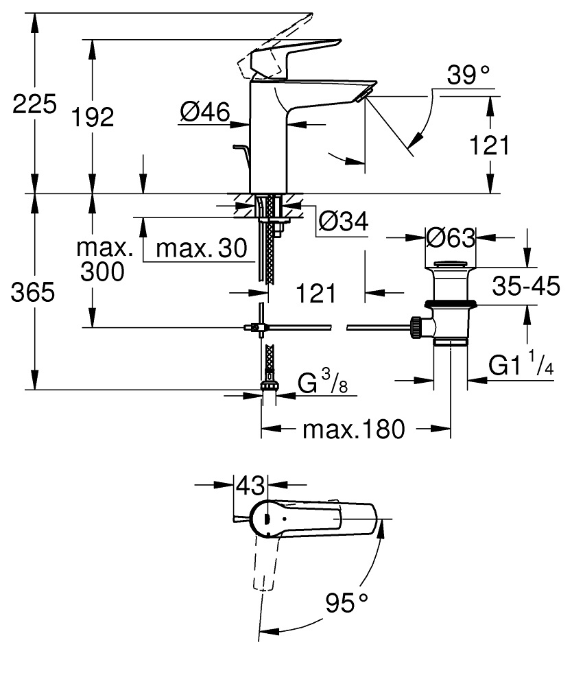 GROHE Start Miscelatore per Lavabo M-Size Nero Opaco con Funzione ES e Risparmio Idrico
