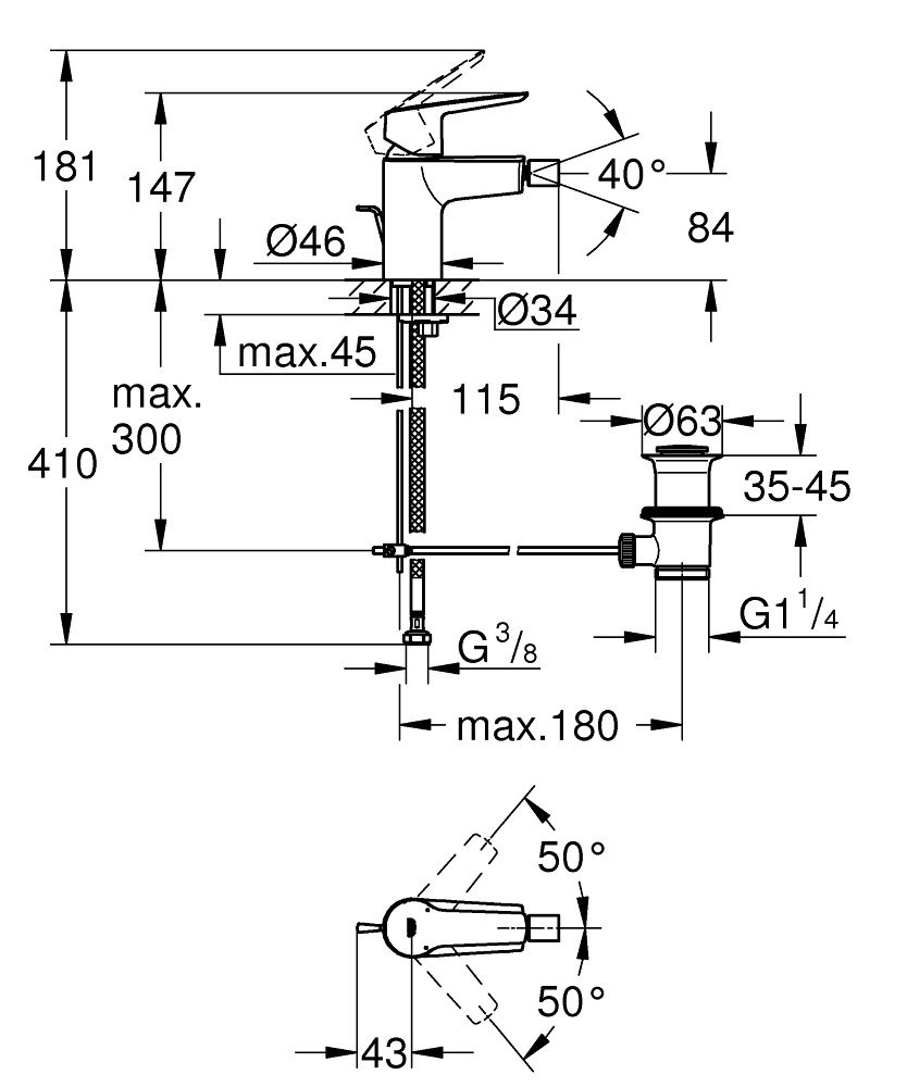 GROHE Start QuickFix - Miscelatore per bidet Nero Opaco con Giunto Sferico, Aeratore a Risparmio Idrico 5,7 l/min e Cartuccia in Ceramica da 28 mm