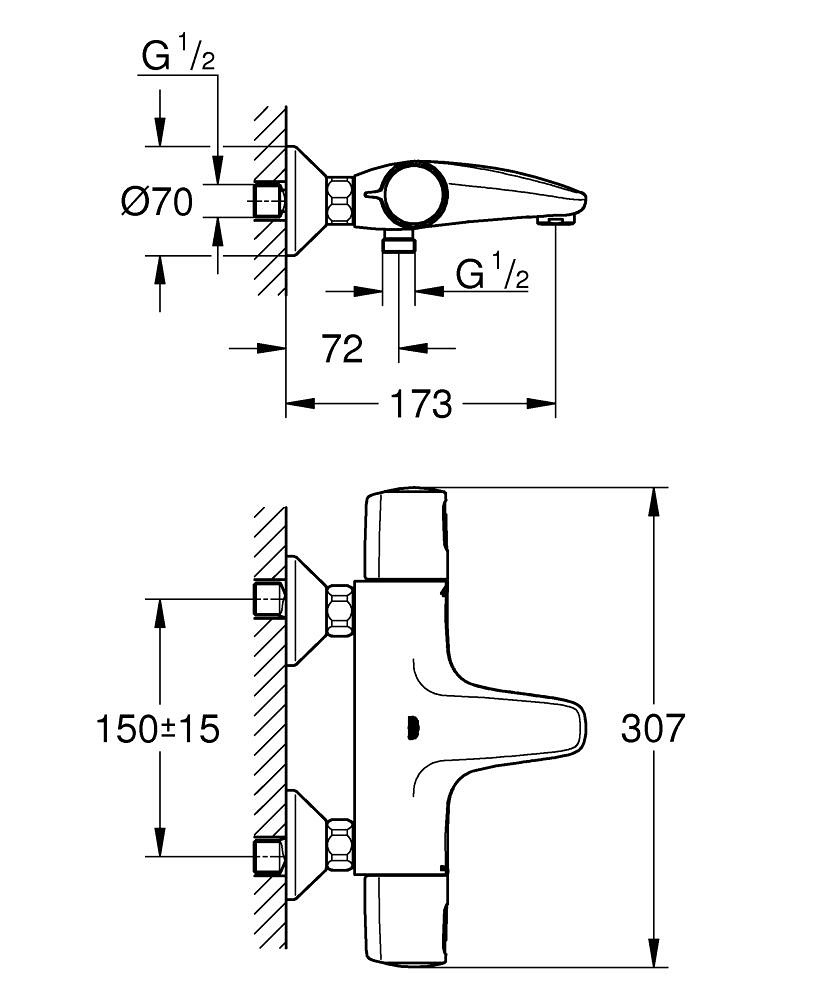 GROHE Precision Trend Miscelatore Termostatico per Vasca-Doccia Nero Opaco con Sicurezza Antiscottature e Funzione Eco