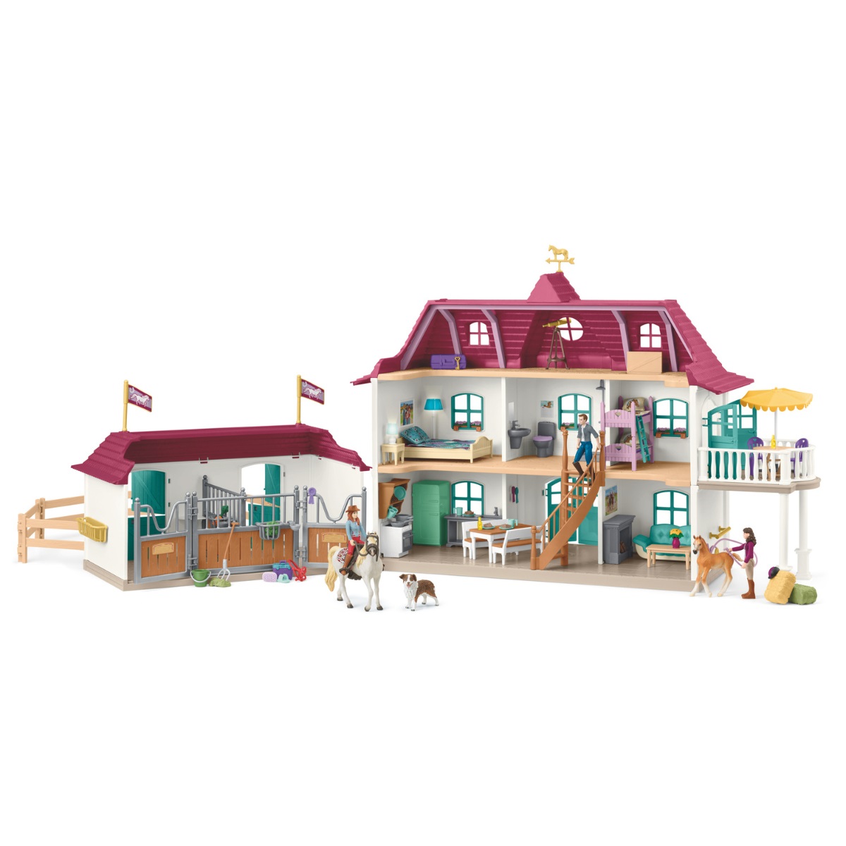 schleich HORSE CLUB 42706 Casa de campo Lakeside e establo - playset da 179 pezzi per bambini da 5 anni