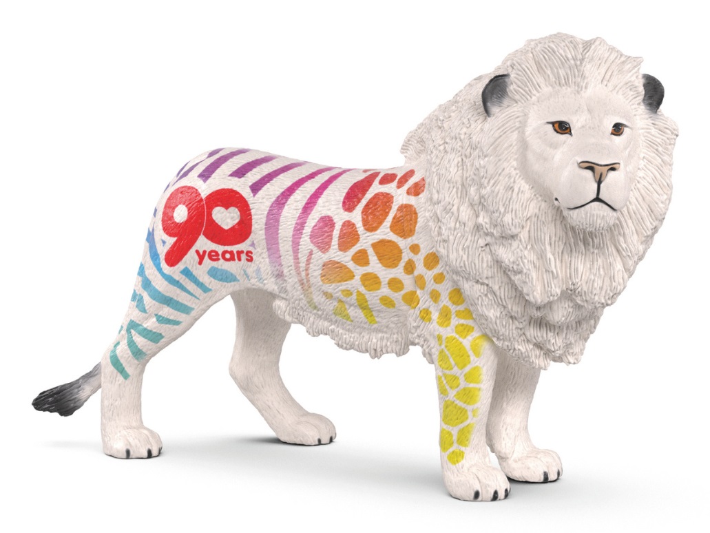 Schleich 72264 WILD LIFE Leone Edizione 90 Anni - Action Figure con Pelliccia Bianca e Design Arcobaleno