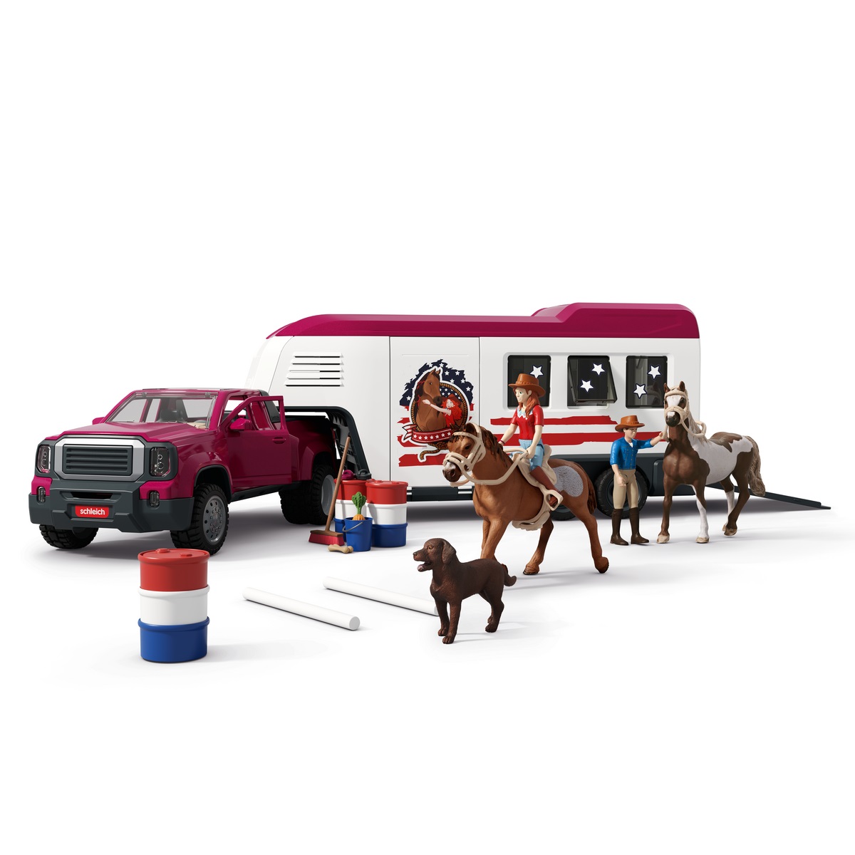 Schleich Camion Lakeside con rimorchio 42705 - Set da 119 Pezzi con Cavalli, Box, Hannah e Accessori per Bambini dai 5 Anni