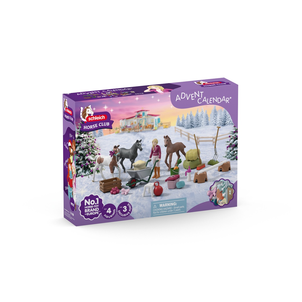 Schleich Calendario dell'Avvento HORSE CLUB 2025 - 34 pezzi con 3 puledri esclusivi e accessori, regalo per bambini dai 5 anni