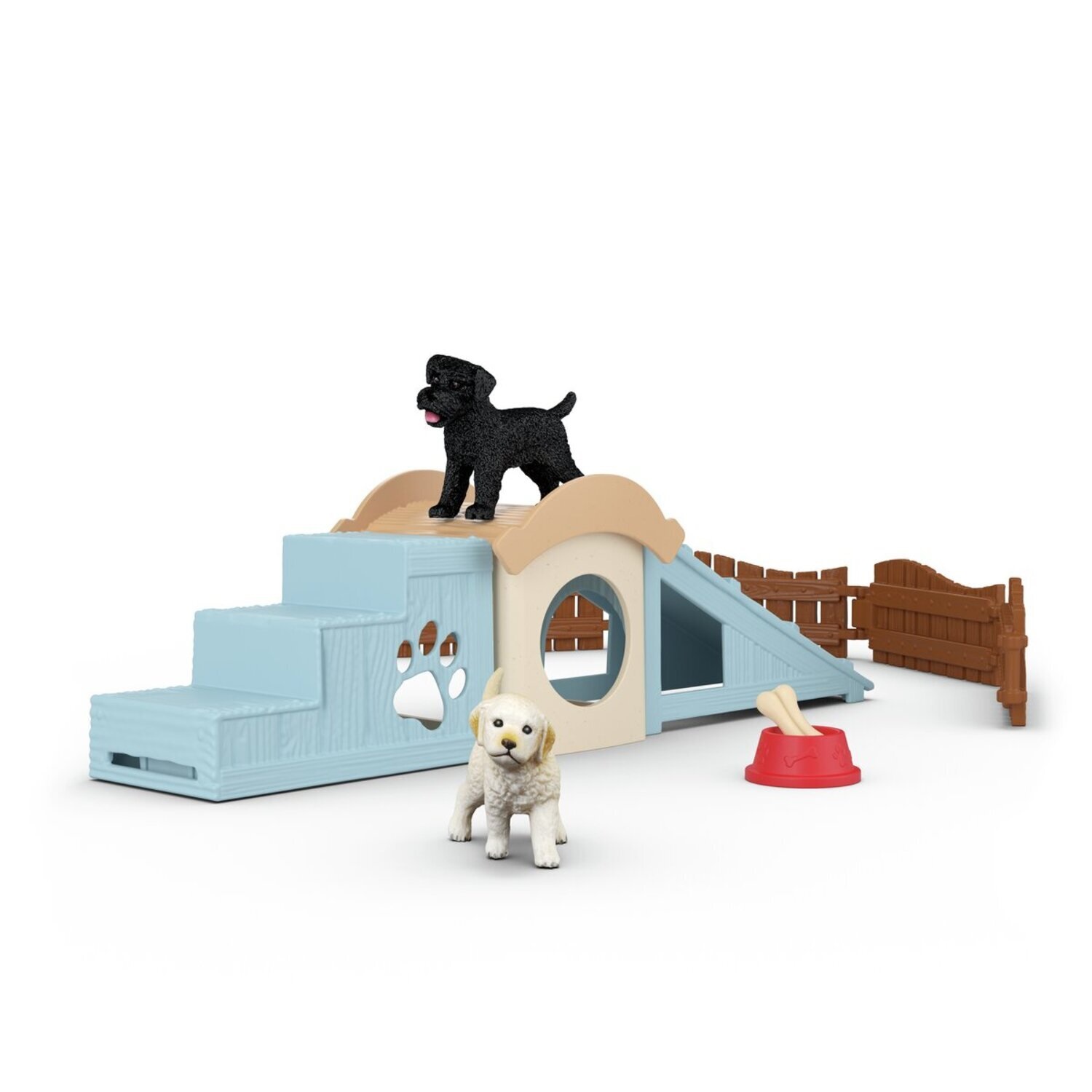 SCHLEICH Tempo di gioco del cucciolo - Playset con 2 cani, cuccia, rampa e scaletta, 12 pezzi, dai 3 anni