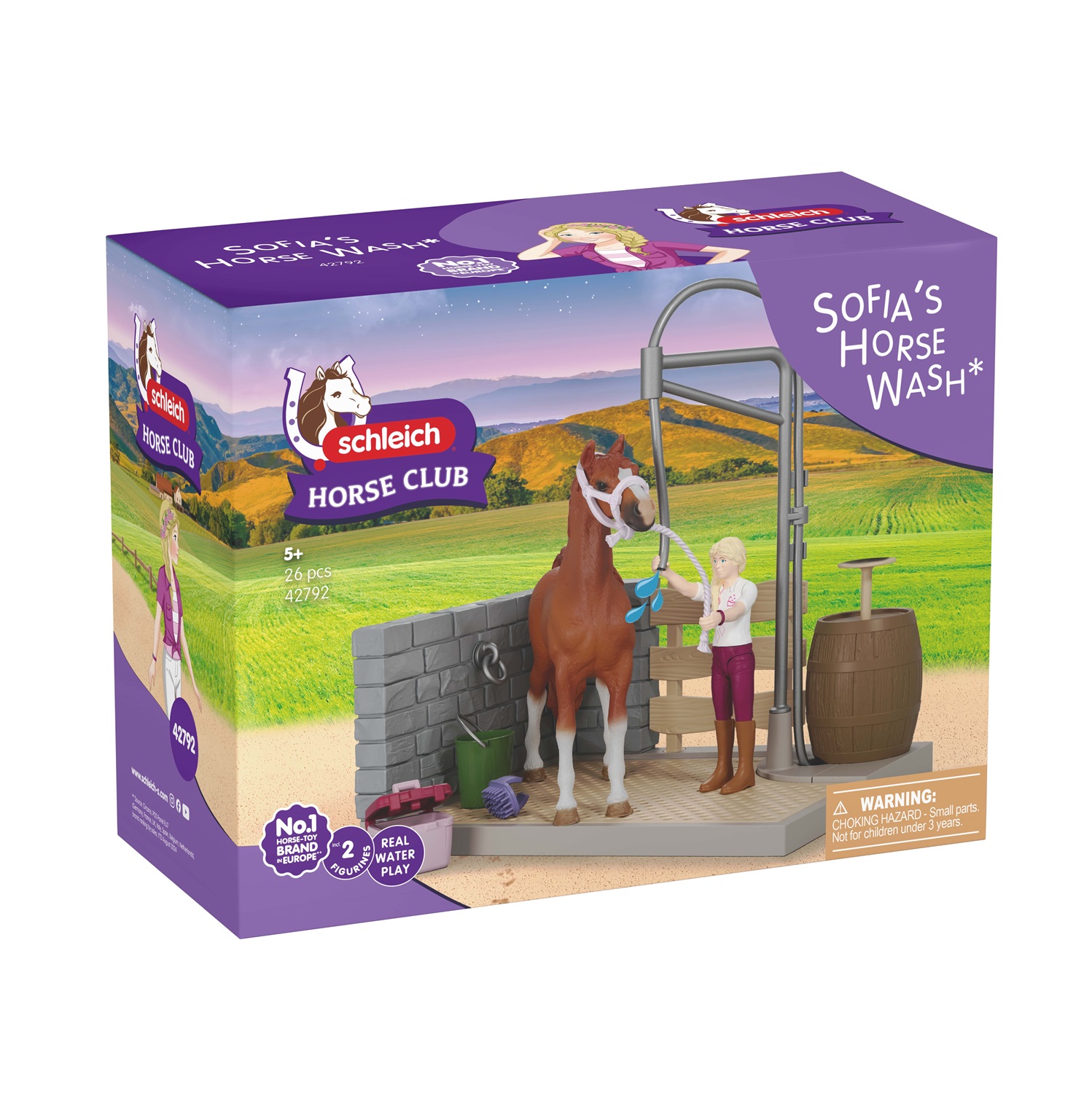 SCHLEICH HORSE CLUB | Lavaggio cavalli di Sofia 42792 - Playset con acqua vera, pompa, cavallo e personaggio snodato