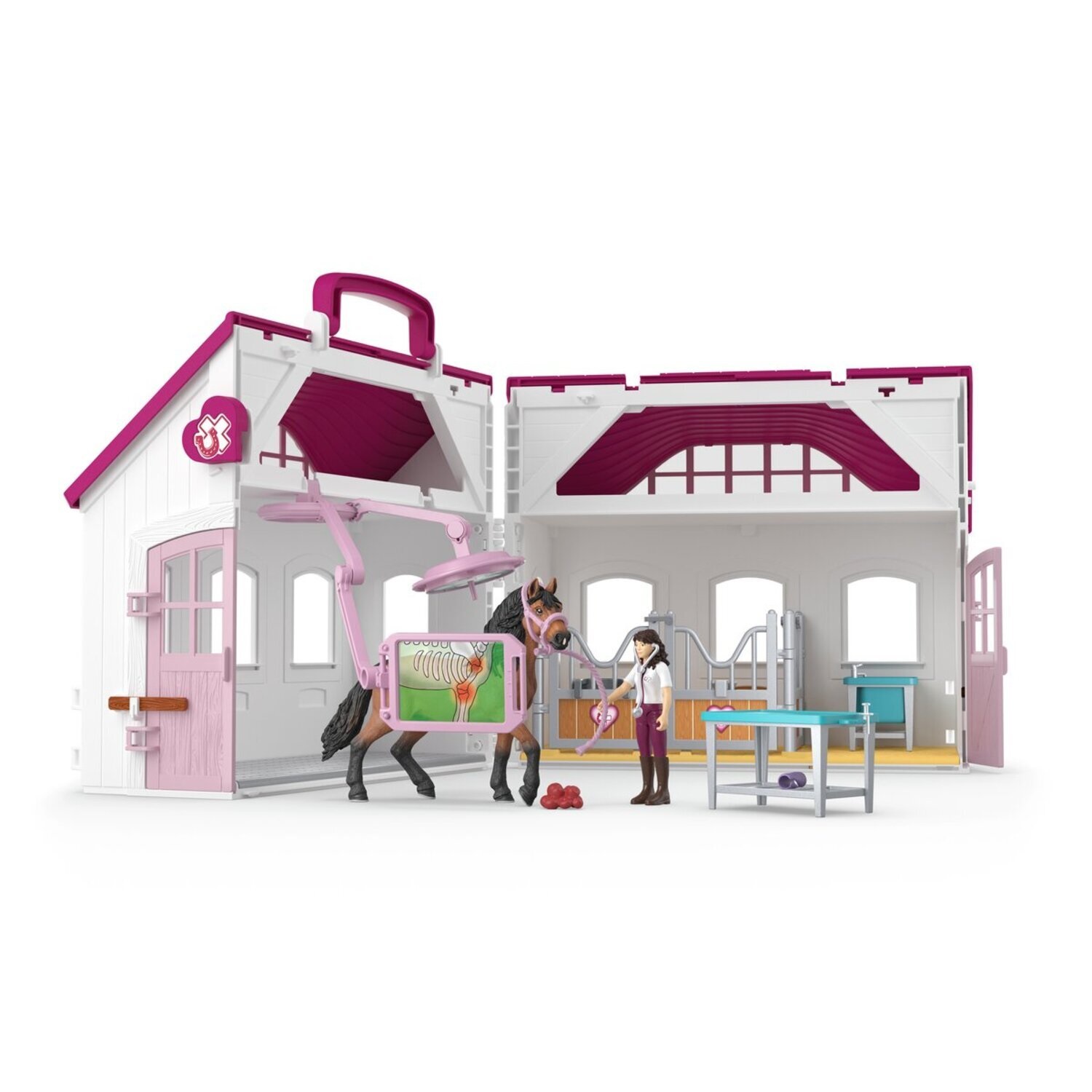 Schleich Clinica per cavalli Zoccoli Curativi 42787 - Set con box, raggi X, veterinaria snodabile e 64 accessori per bambini dai 4 anni