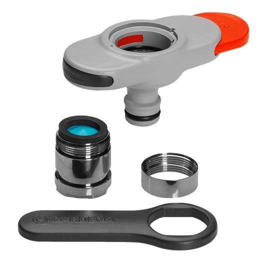 Gardena Presa per Rubinetti da Interno con Adattatore per Testina Rompigetto e Chiave di Fissaggio - Compatibile con Rubinetti M 22 x 1 e M 24 x 1