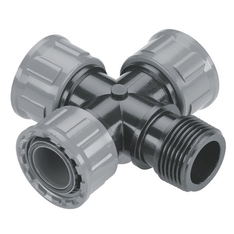 Gardena Connettore per tubo 2750-20 Nero e Grigio - 1 pz, Raccordo Valvola a Croce per Elettrovalvola