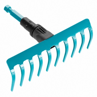 Gardena Minirastrello Combisystem 18,5 cm - Rastrello da Giardino con 10 Denti per Pulizia e Livellamento del Terreno