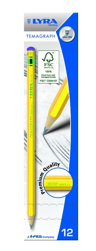 FILA Matita Lyra Temagraph 3B - Scatola da 12 Pezzi, Mina di Grafite Finissima, Lunghezza 18 cm, Corpo Esagonale